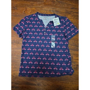 Womens Flamingo Coral Bay short sleeve shirt size petite small NWT